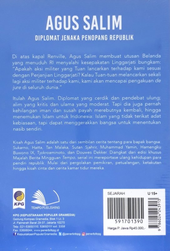 Cover Belakang Buku Buku Saku Tempo: Agus Salim (Diplomat Jenaka Penopang Republik)