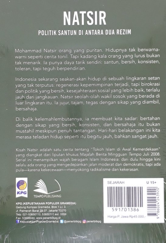 Cover Belakang Buku Buku Saku Tempo: Natsir (Politik Santun Di Antara Dua Rezim)
