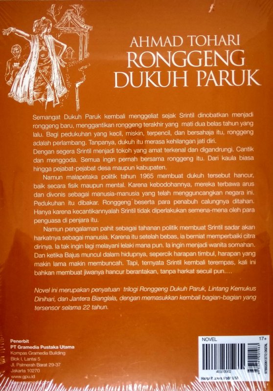 Cover Belakang Buku Ronggeng Dukuh Paruk (cover baru 2018)