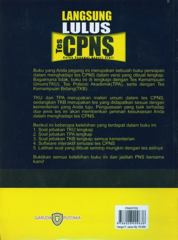 Cover Belakang Buku Langsung Lulus Tes CPNS Edisi Super Lengkap - Calon Pegawai Negeri Sipil 