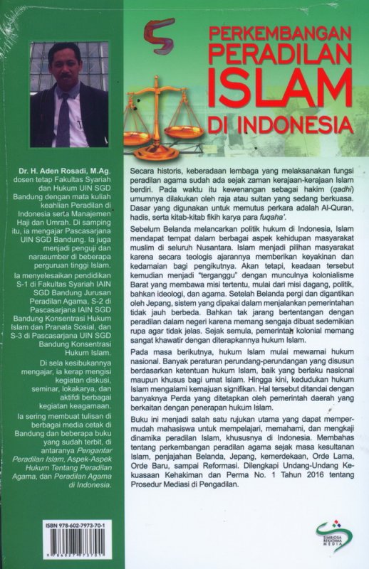 Cover Belakang Buku Perkembangan Peradilan Islam di Indonesia