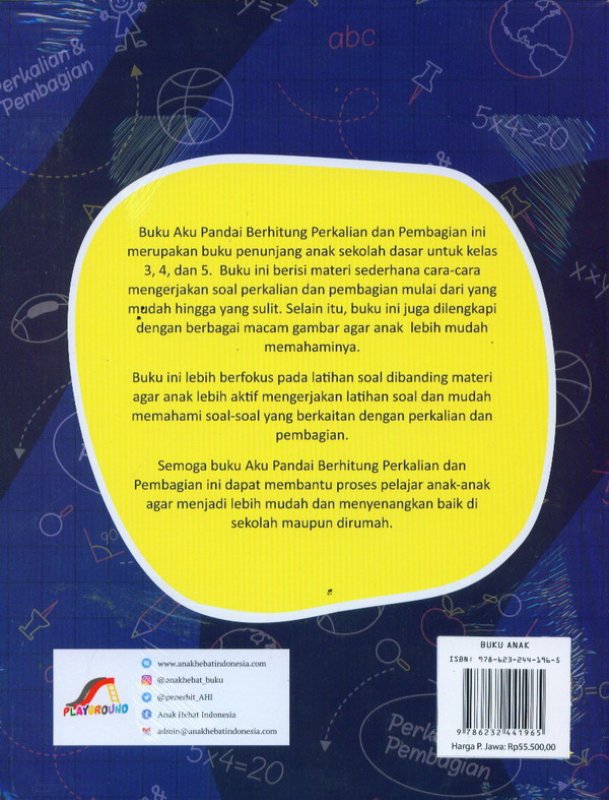 Cover Belakang Buku Aku Pandai Berhitung Perkalian & Pembagian Untuk Kelas 3,4,5  SD