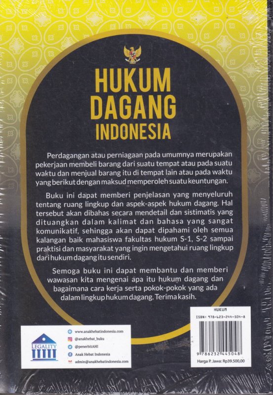 Cover Belakang Buku Hukum Dagang Indonesia cover baru