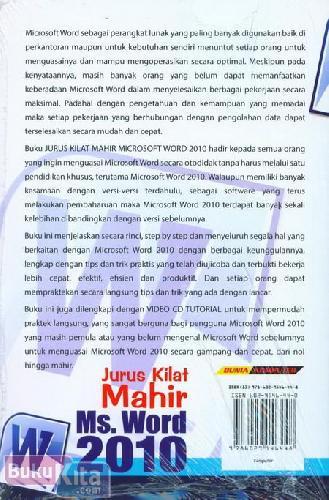 Cover Belakang Buku Jurus Kilat Mahir Ms Word 2010 Secara Otodidak (Buku Tutorial)