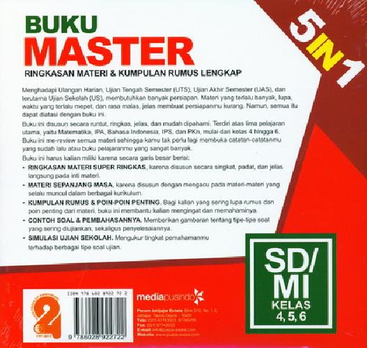 Cover Belakang Buku Sd/Mi Kl 4-6 Buku Master 5 In 1: Ringkasan Materi&Kumpulan Rumus Lengkap