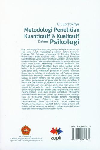 Cover Belakang Buku Metodologi Penelitian Kuantitatif dan Kualitatif Dalam Psikologi 