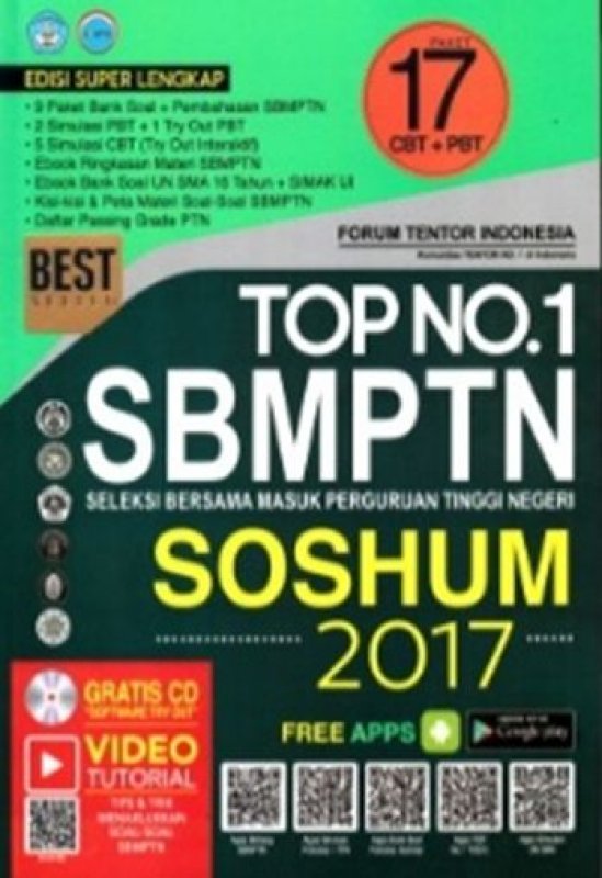 Cover Depan Buku TOP NO. 1 SBMPTN SOSHUM (PLUS CD) 2017